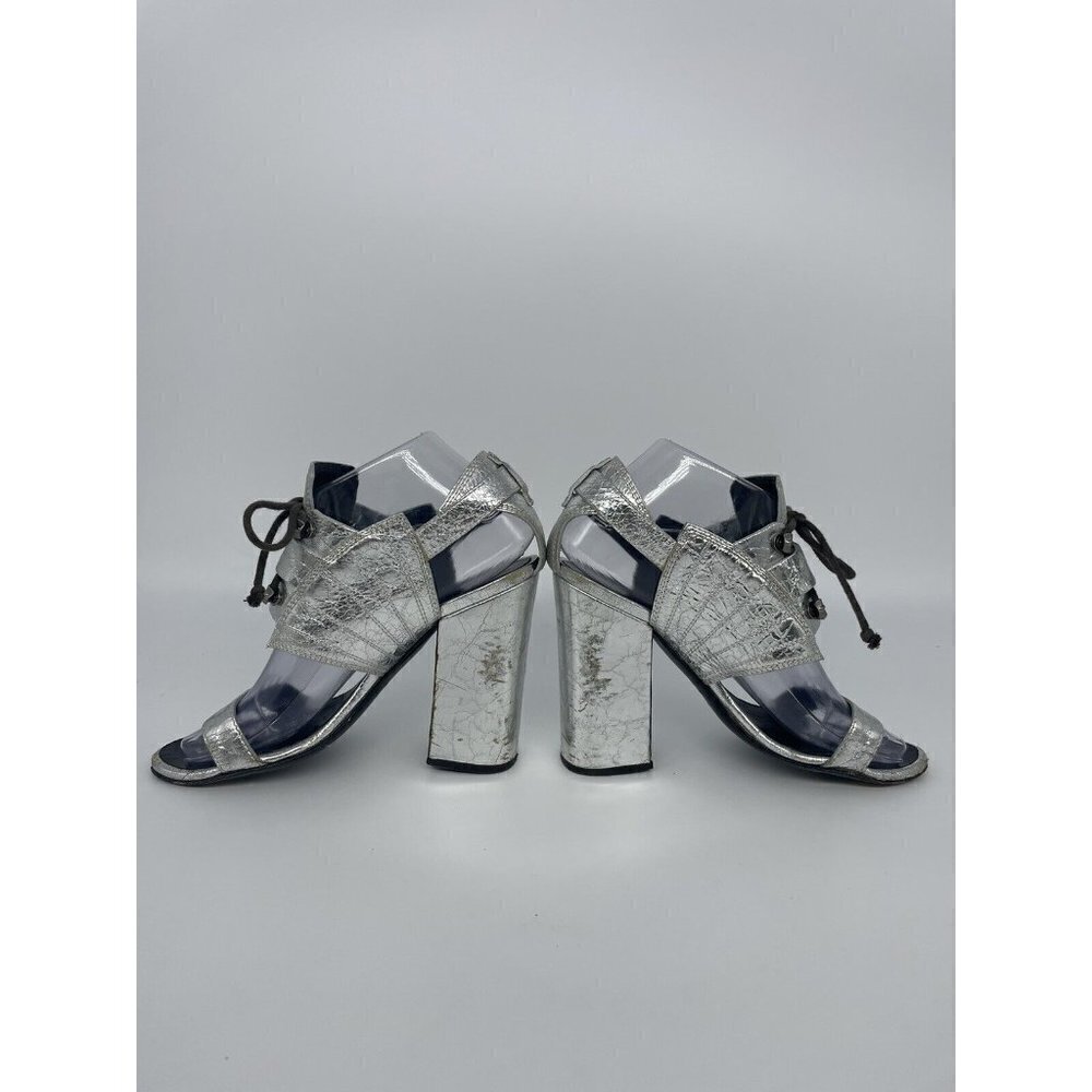 Proenza Schouler Sandals Silver Metallic‎ Woven Leather Size 36 Open Toe Heels